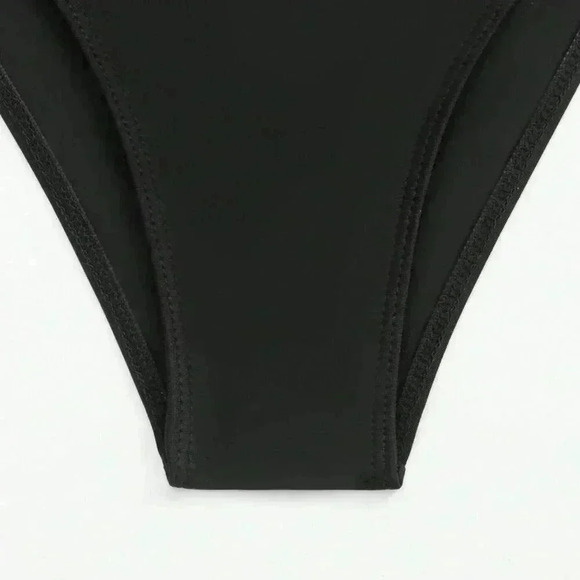 Black Women's Summer Beach Cut Out Ring Linked One Piece Swimsuit - Picture 4 of 8